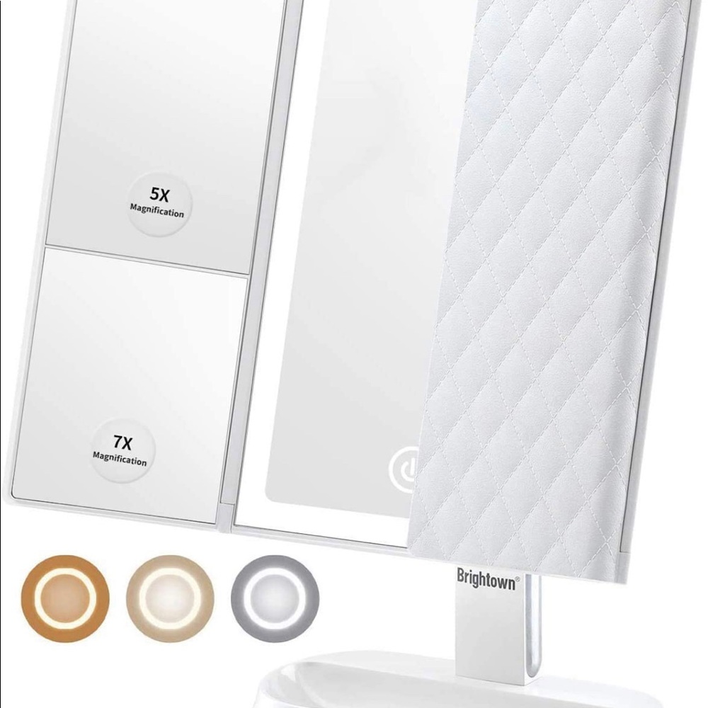 Tri-fold LED Lighted Makeup Mirror Travel Compact Dimmable Rechargeable